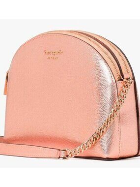 S Kate Spade Spencer Metallic Rose Gold Leather Double Zip Dome Crossbody K5386